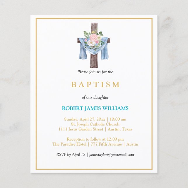 Budget Photo Collage Cross Gold Script Baptism  (正面)