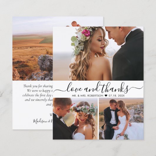 Budget Photo Collage Scriptの結婚サンキューカード (正面/裏面)