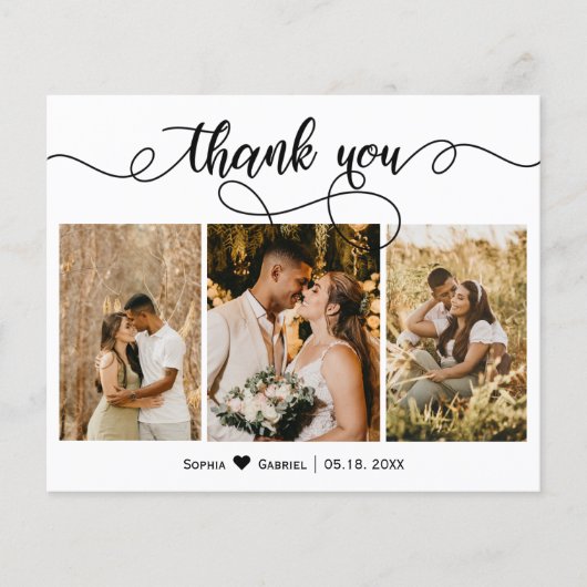 Budget Photo Collage Scriptの結婚サンキューカード (正面)