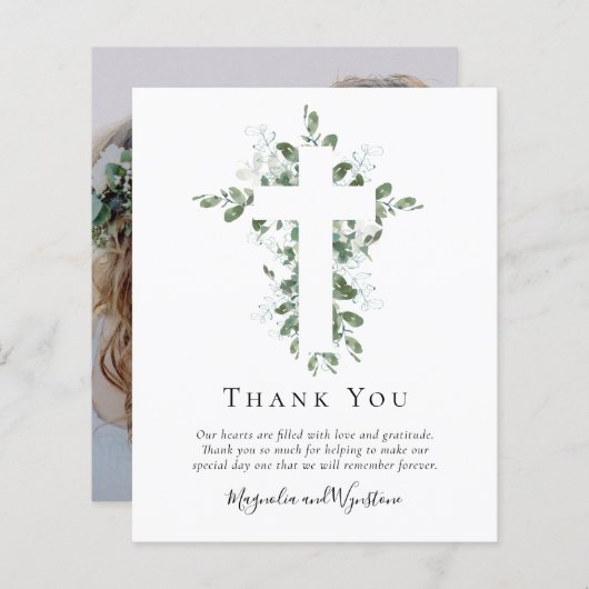 Budget Photo Eucalyptus Wedding Thank You Card (正面/裏面)