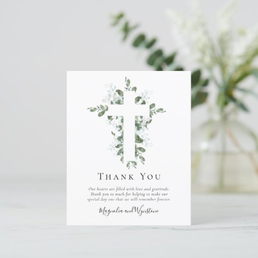Budget Photo Eucalyptus Wedding Thank You Card (スタンド正面)