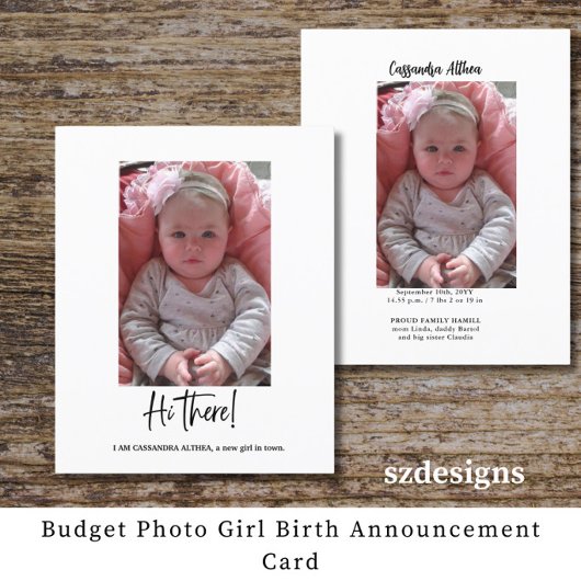 Budget Photo Girl Birth Announcementカード