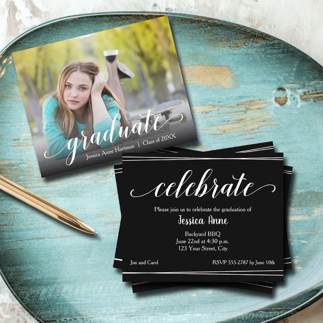 Budget Photo Graduateパーティの招待状 (Budget 4.5" x 5.6", 110 lb 
thin paper photo graduation party invitations)