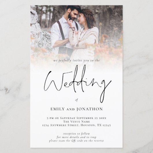 Budget Photo Overlay QR Code Script Wedding Invite (正面)