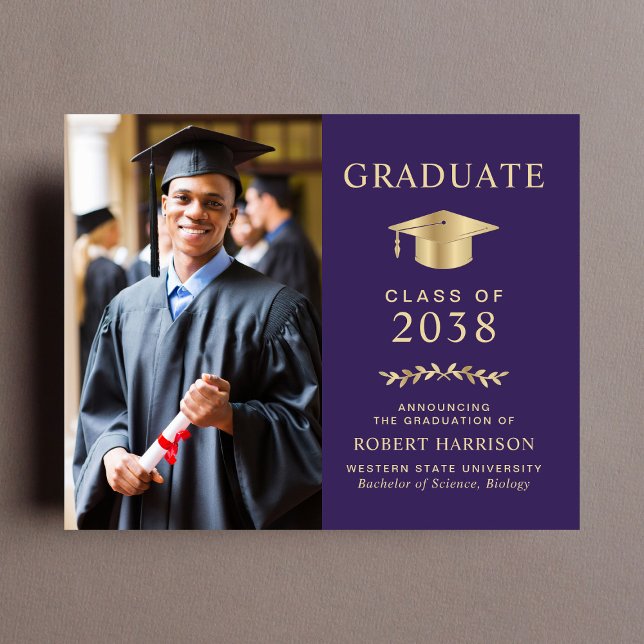 Budget Photo Purple金ゴールド卒業発表 (An elegant college graduation announcement to celebrate the graduate's achievements)