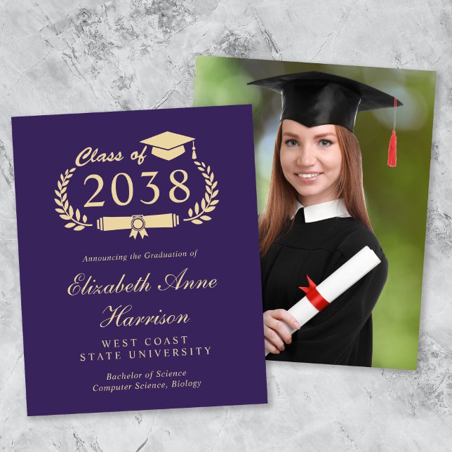 Budget Photo Purple金ゴールド卒業発表 (An elegant college graduation announcement to celebrate the graduate's achievements)
