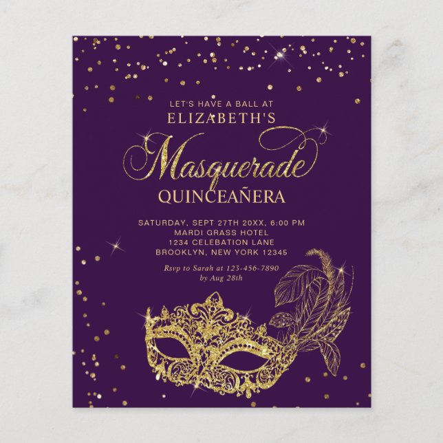 BUDGET Photo Purple Gold Masquerade Quinceañera (正面)