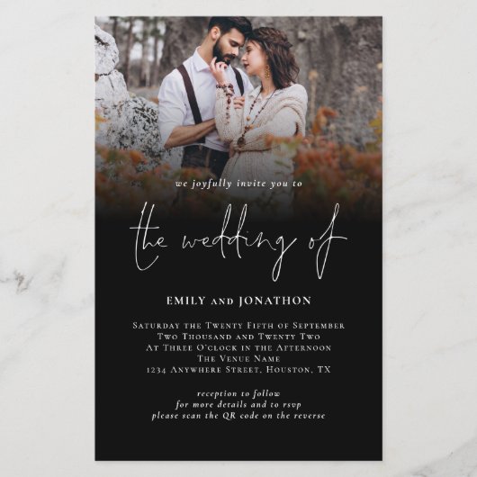 Budget Photo QRコードスクリプト結婚の黒い招待状 (正面)