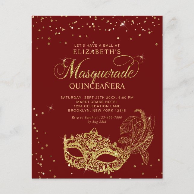 BUDGET Photo Red Gold Masquerade Quinceañera (正面)