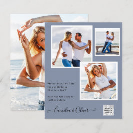 Budget Photo Save the Date BLUE QR Code RSVP
