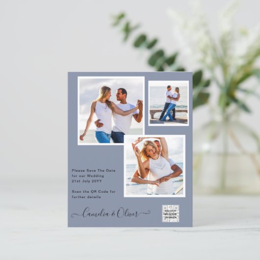 Budget Photo Save the Date BLUE QR Code RSVP (スタンド正面)