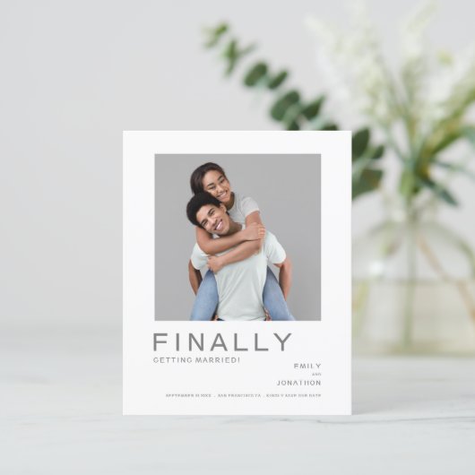 Budget Photo Simple QR Code Gray Save The Date (スタンド正面)