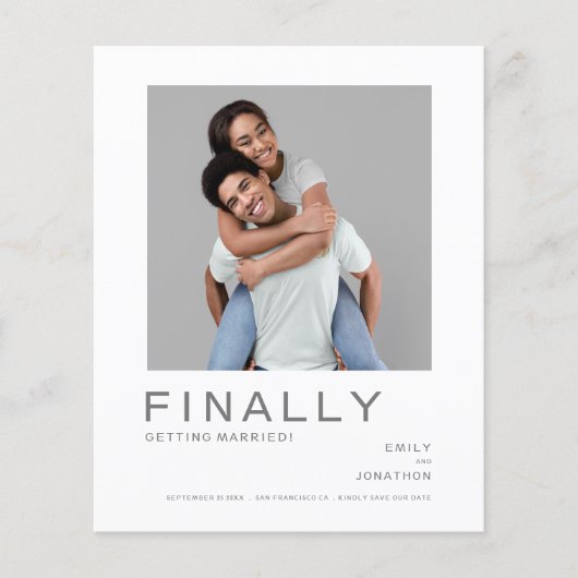 Budget Photo Simple QR Code Gray Save The Date (正面)