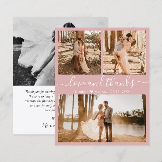 Budget Pink 3 Photo Collage'結婚s Thank You (正面/裏面)