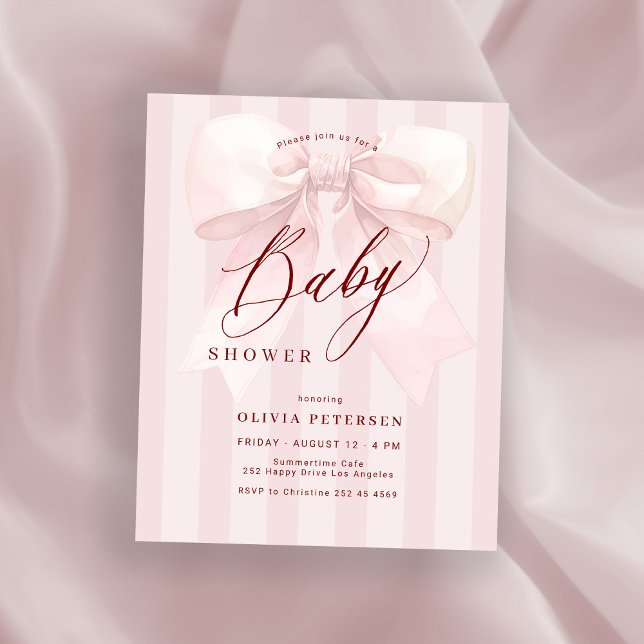 Budget pink bow girl baby shower invitation (クリエイターアップロード済み)