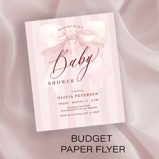 Budget pink bow girl baby shower invitation チラシ
