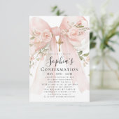 BUDGET Pink Bow Rose Floral Girl Confirmation 招待状 (スタンド正面)