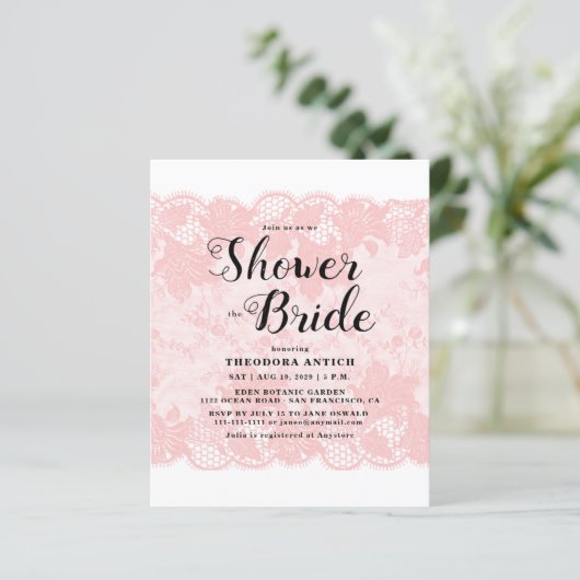 Budget Pink Lace Bridal Shower Invitation (スタンド正面)