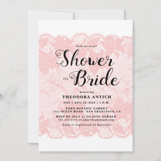 Budget Pink Lace Bridal Shower Invitation 招待状 (正面)