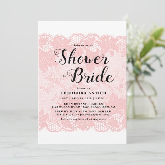 Budget Pink Lace Bridal Shower Invitation 招待状 (スタンド正面)