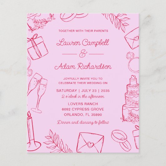 Budget Pink & Red Hand-Drawn Wedding (正面)