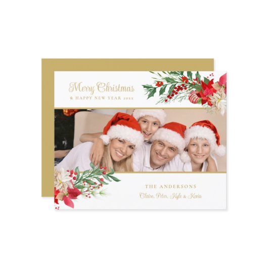 Budget Poinsettias Photo Classic Merry Christmas (正面/裏面インサイチュ)