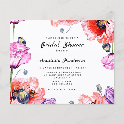 Budget/Poppy花ブライダルシャワー。 チラシ (正面)