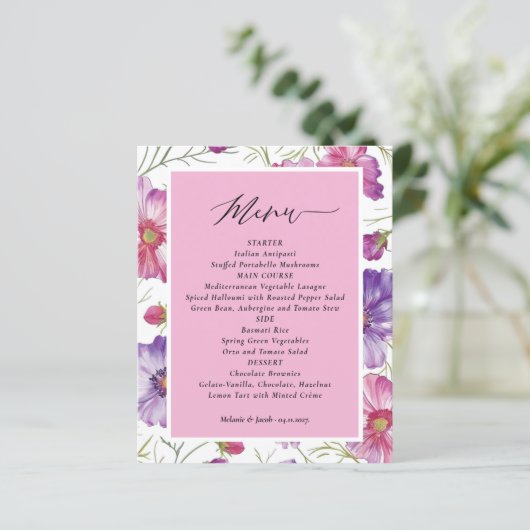 Budget Purple and Pink Floral Wedding  Menu (スタンド正面)