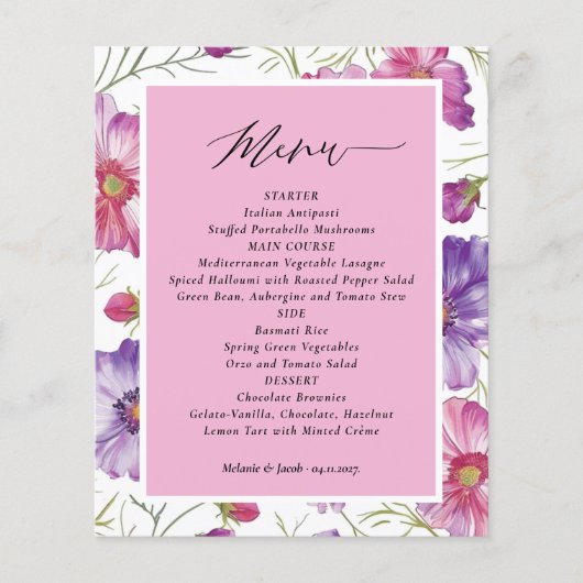 Budget Purple and Pink Floral Wedding  Menu (正面)