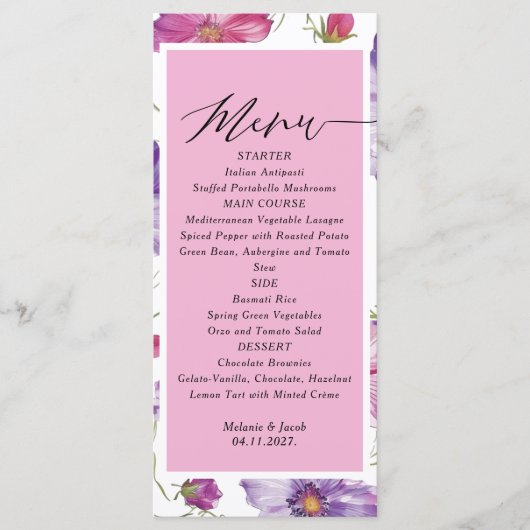 Budget Purple and Pink Floral Wedding  Menu メニュー (正面)