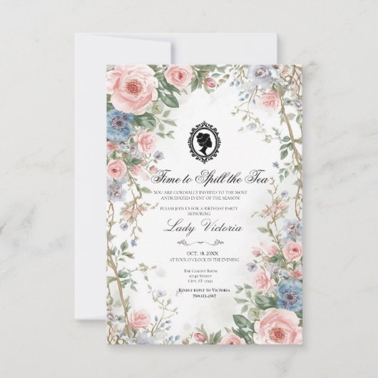Budget Purple Florals Bridgerton Birthday Party 招待状 (正面)
