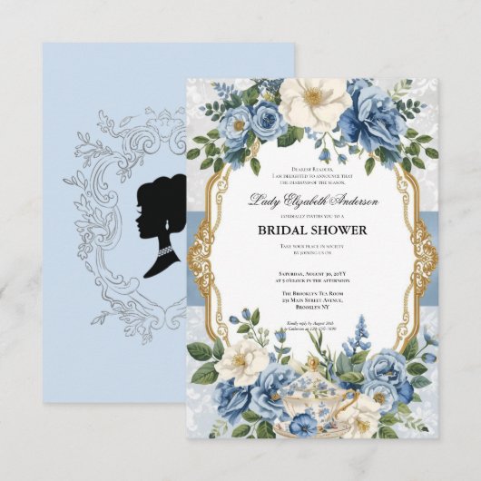 Budget purple Florals Bridgerton Bridal Shower 招待状 (正面/裏面)