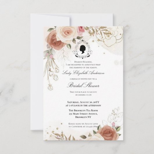 Budget Purple Florals Bridgerton Bridal Shower 招待状 (正面)