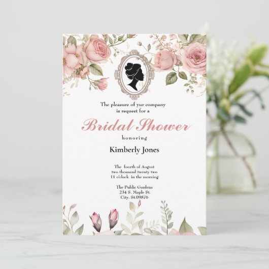 Budget Purple Florals Bridgerton Bridal Shower 招待状 (スタンド正面)