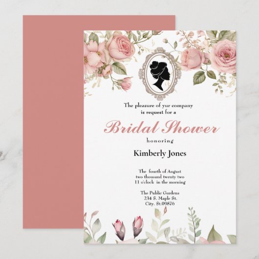 Budget Purple Florals Bridgerton Bridal Shower 招待状 (正面/裏面)