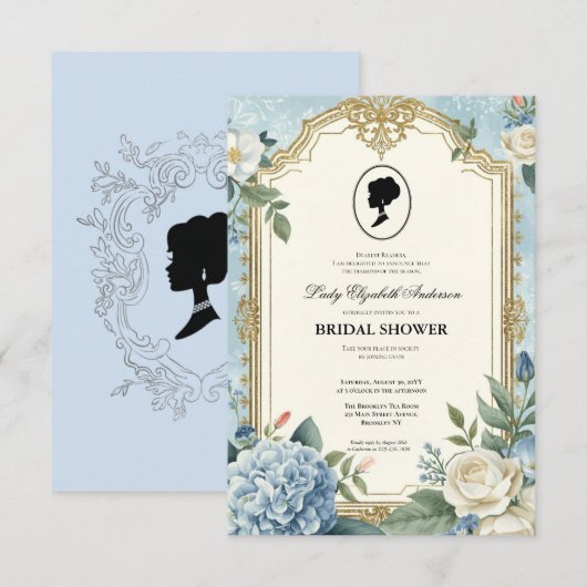 Budget purple Florals Bridgerton Bridal Shower 招待状 (正面/裏面)