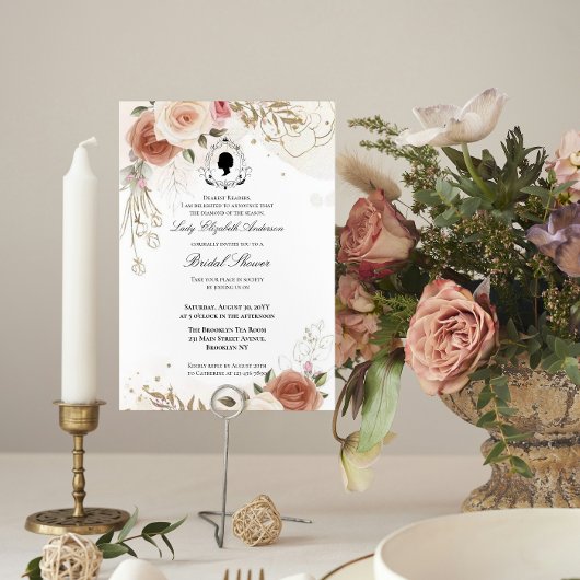 Budget Purple Florals Bridgerton Bridal Shower 招待状