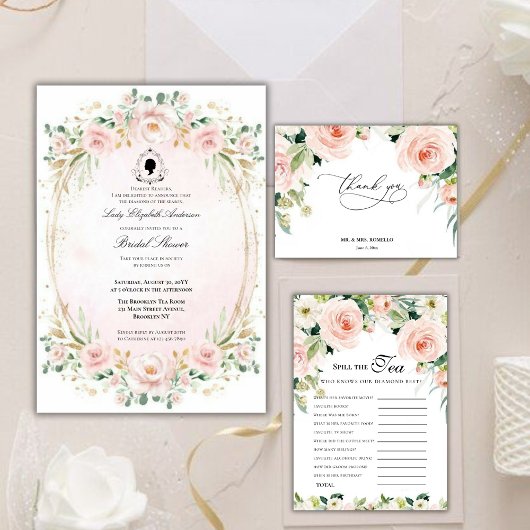 Budget Purple Florals Bridgerton Bridal Shower 招待状