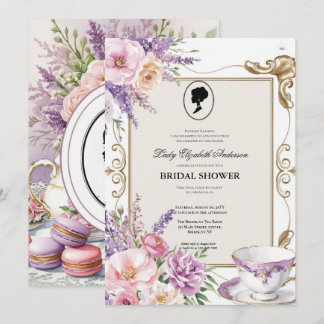 Budget Purple Florals Bridgerton Bridal Shower 招待状