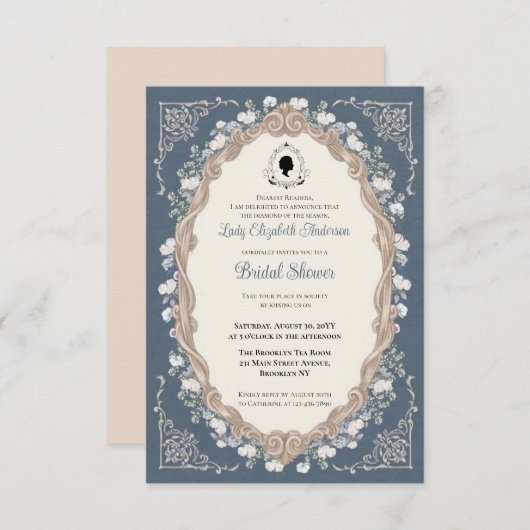 Budget Purple Florals Bridgerton Bridal Shower 招待状 (正面/裏面)