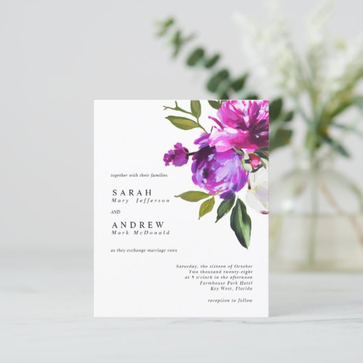 BUDGET Purple Flowers & Green Wedding Invitation (スタンド正面)