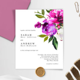 BUDGET Purple Flowers & Green Wedding Invitation