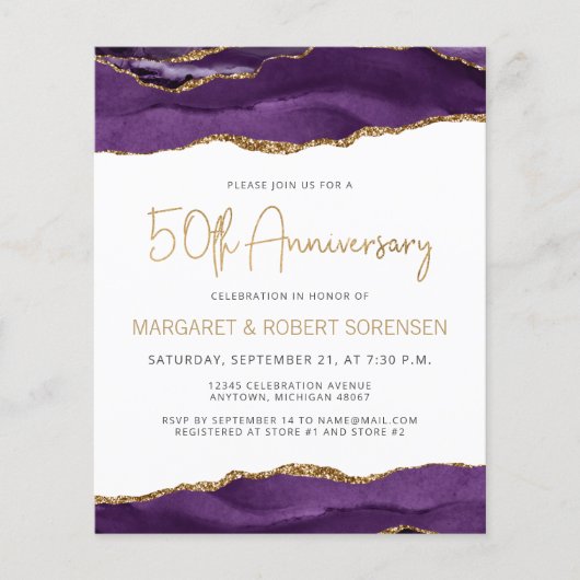 Budget Purple Gold Agate 50th Anniversary Invite (正面)