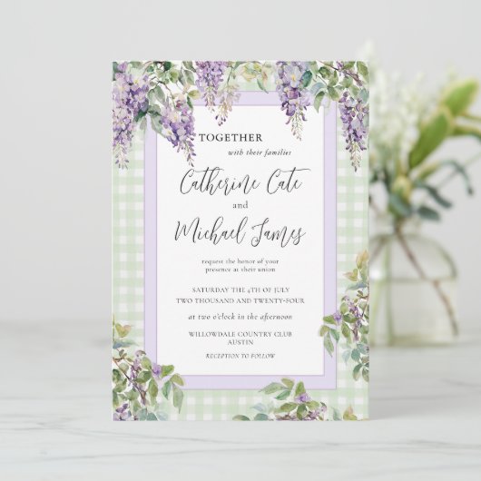 Budget Purple Lilac Greenery Elegant Wedding 招待状 (スタンド正面)