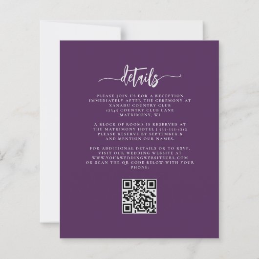 Budget Purple Lilac Silver Floral QR Code Wedding (裏面)