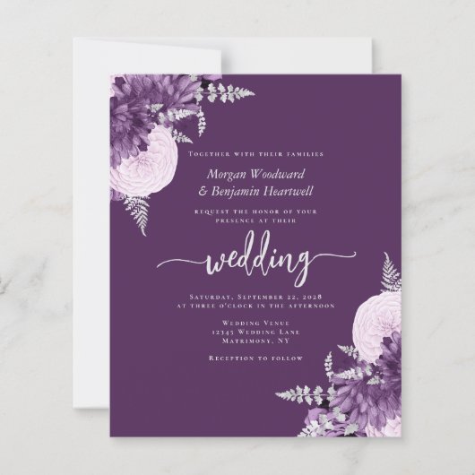 Budget Purple Lilac Silver Floral QR Code Wedding (正面)