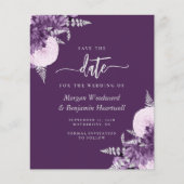 Budget Purple Lilac Silver Floral Save the Date (正面)