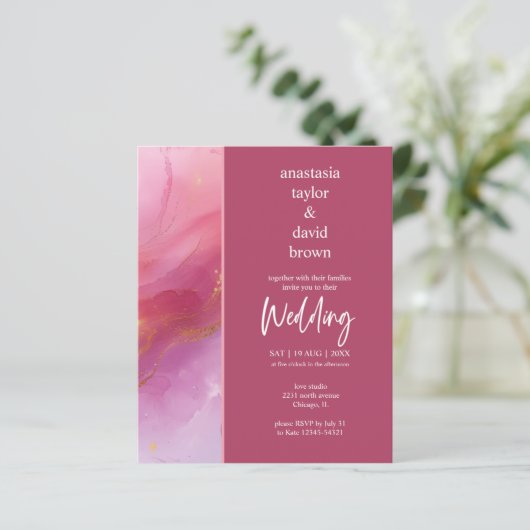 Budget Purple Pink Modern Wedding Invitation (スタンド正面)