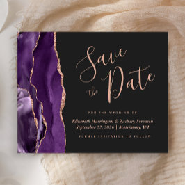 Budget Purple Rose Gold Agate Dark Save the Date