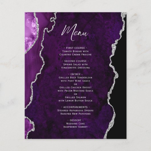 Budget Purple Silver Agate Wedding Menu (正面)